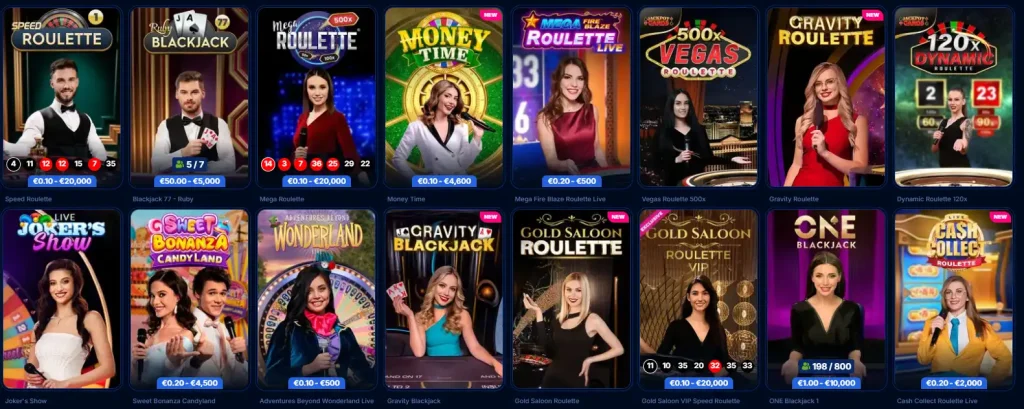 top live casino and table games at Boomerang Bet Casino